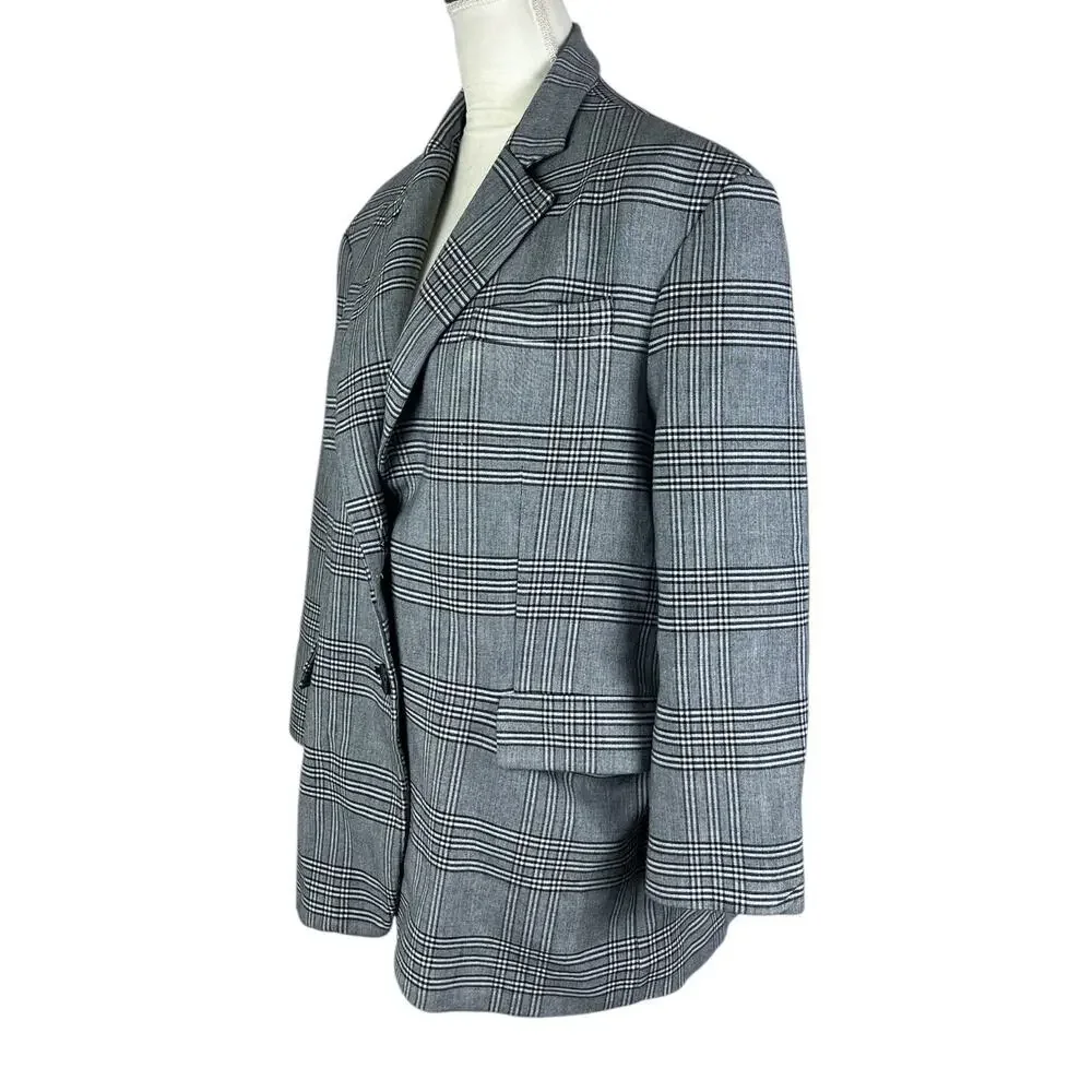 Zara Man Plaid Blazer Jacket Notched Lapel Two Button Front Flap Pocket Size XS